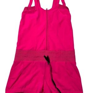 Hot Pink Romper Jumpsuit Sleeveless Barbie Drawstring‎ Waist Pockets Athletic